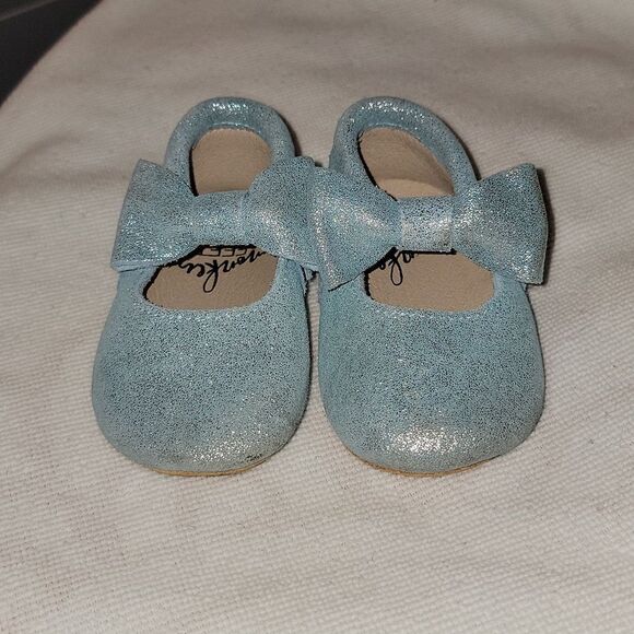 MONKEY FEET Bow & Tassles Leather Soft Sole Leather Moccasins Shoes 6-12 Month - Picture 1 of 7